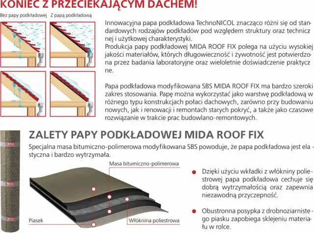 Papa podkładowa modyfikowana SBS MIDA ROOF FIX to innowacyjne rozwiązanie chroniące dach. Wytrzymała i elastyczna, zapewnia niezawodną ochronę.